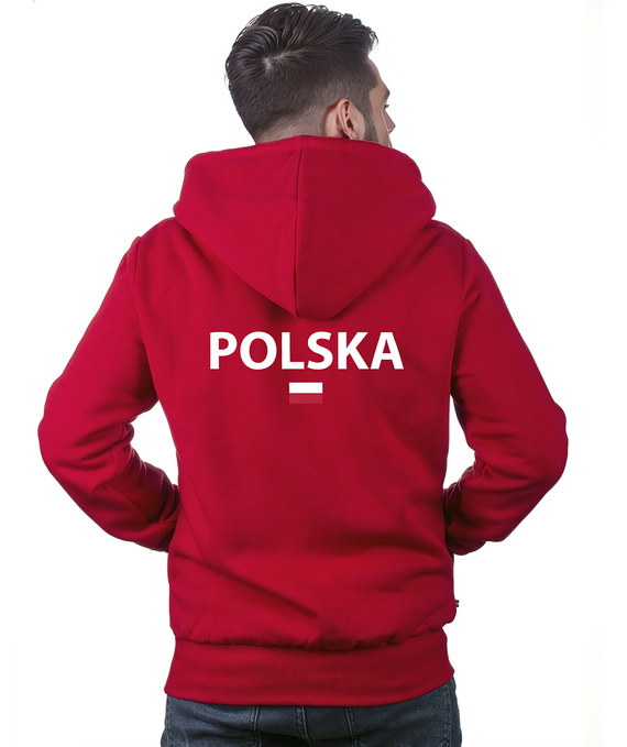 Red sweatshirt of the Polish national team with the emblem and the inscription Poland