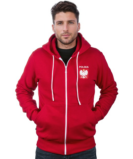 Red sweatshirt of the Polish national team with the emblem and the inscription Poland